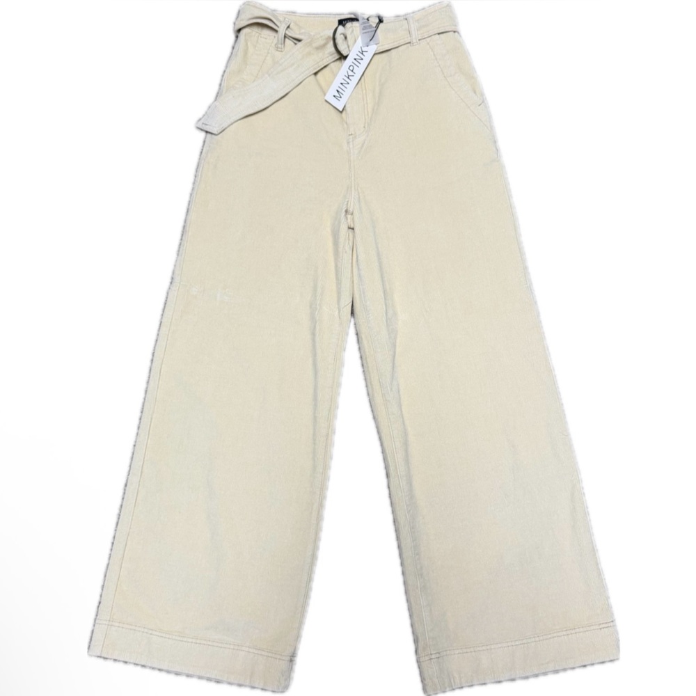 NWT MINKPINK thea cord pant cream wide leg corduroy white medium
